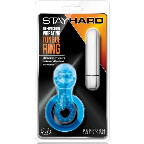 Stay Hard 10 Function Vibrating Tongue Ring - Blue