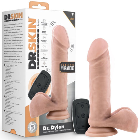 Dr. Skin Silicone Dr. Dylan 7" Rechargeable Remote Control Vibrating Dildo with Balls