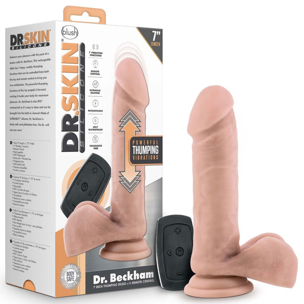 Dr. Skin Silicone Dr. Beckham 7" Rechargeable Remote Control Thumping Dildo with Balls