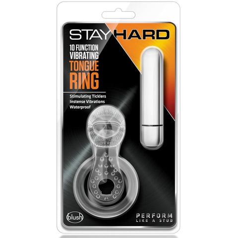 Stay Hard 10 Function Vibrating Tongue Ring - Clear