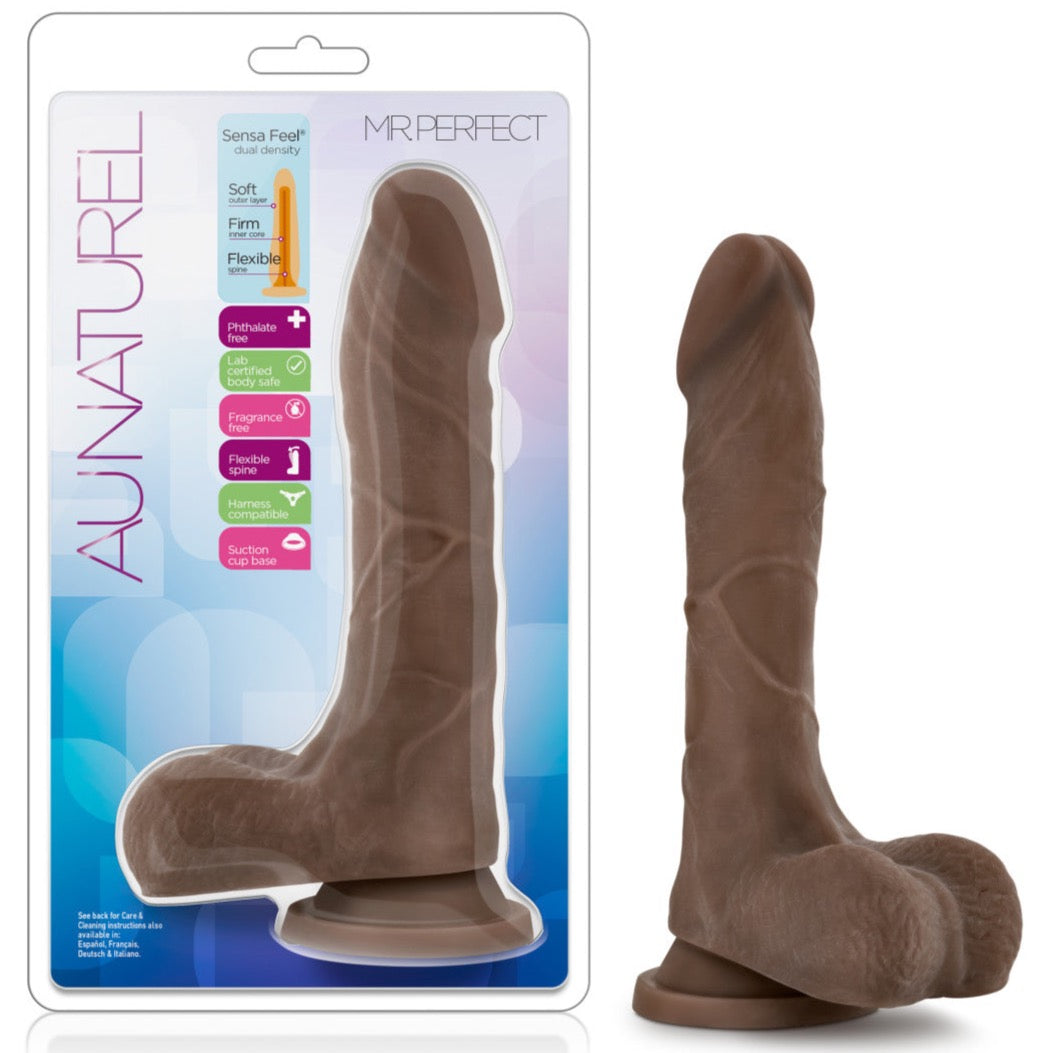 Blush Novelties Au Naturel Mister Perfect 8.5" Dual Density Dildo - Chocolate - Extreme Toyz Singapore - https://extremetoyz.com.sg - Sex Toys and Lingerie Online Store - Bondage Gear / Vibrators / Electrosex Toys / Wireless Remote Control Vibes / Sexy Lingerie and Role Play / BDSM / Dungeon Furnitures / Dildos and Strap Ons &nbsp;/ Anal and Prostate Massagers / Anal Douche and Cleaning Aide / Delay Sprays and Gels / Lubricants and more...