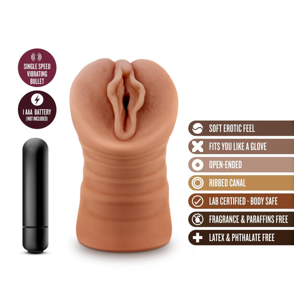 M for Men Sofia Realistic Vibrating Pussy Stroker - Mocha