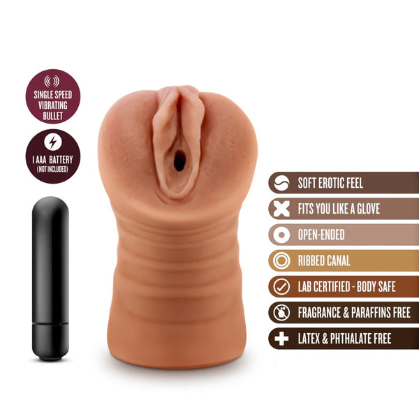 M for Men Julieta Realistic Vibrating Pussy Stroker - Mocha