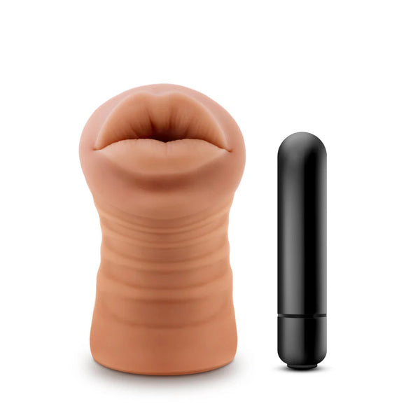 M for Men Isabella Realistic Vibrating Mouth Stroker - Mocha