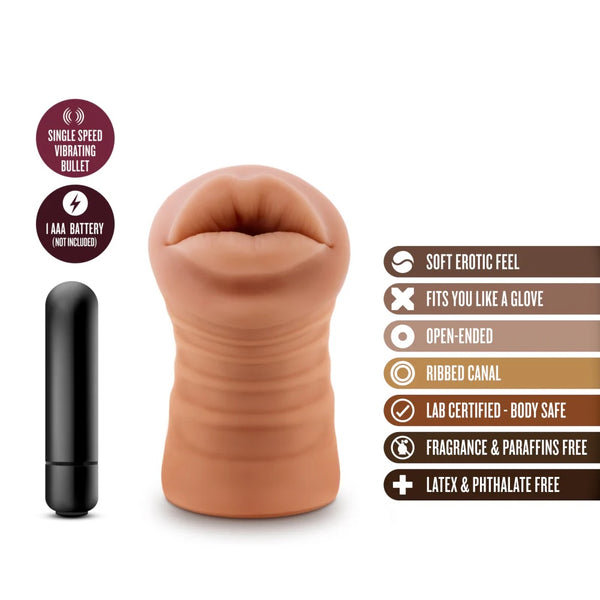 M for Men Isabella Realistic Vibrating Mouth Stroker - Mocha