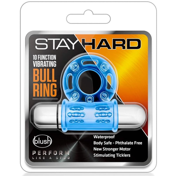 Stay Hard 10 Function Vibrating Bull Ring - Blue