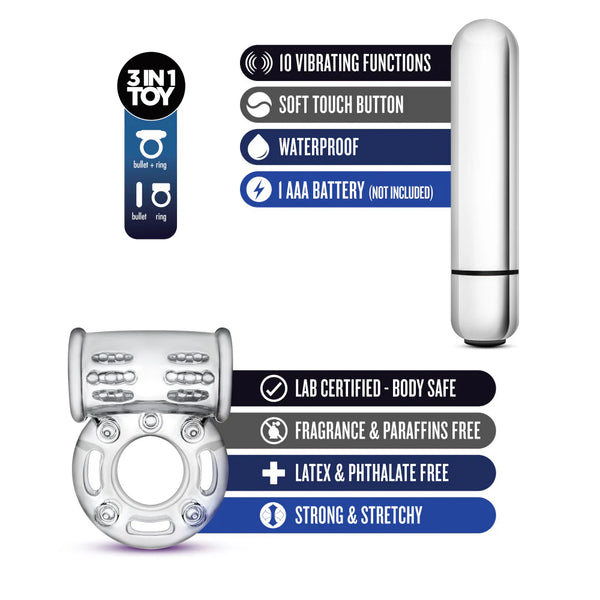Stay Hard 10 Function Vibrating Bull Ring - Clear