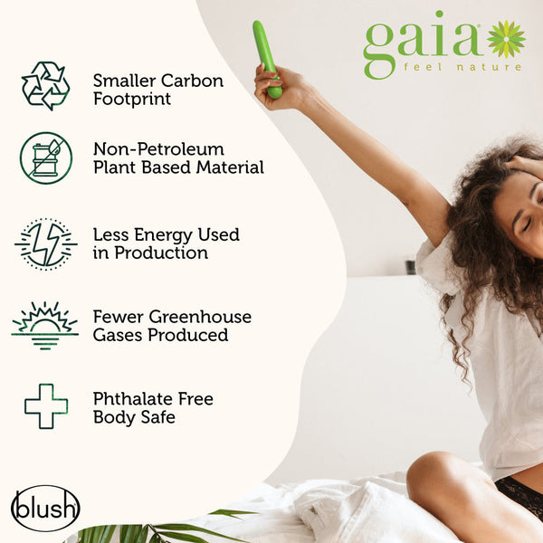 Blush Novelties Gaia Eco Rechargeable Plant-Based Slim Vibrator - Green - Extreme Toyz Singapore - https://extremetoyz.com.sg - Sex Toys and Lingerie Online Store - Bondage Gear / Vibrators / Electrosex Toys / Wireless Remote Control Vibes / Sexy Lingerie and Role Play / BDSM / Dungeon Furnitures / Dildos and Strap Ons &nbsp;/ Anal and Prostate Massagers / Anal Douche and Cleaning Aide / Delay Sprays and Gels / Lubricants and more...