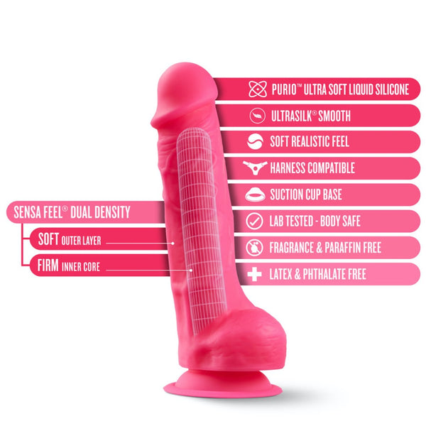 Neo Elite 7.5" Silicone Dual Density Cock with Balls - Neon Pink