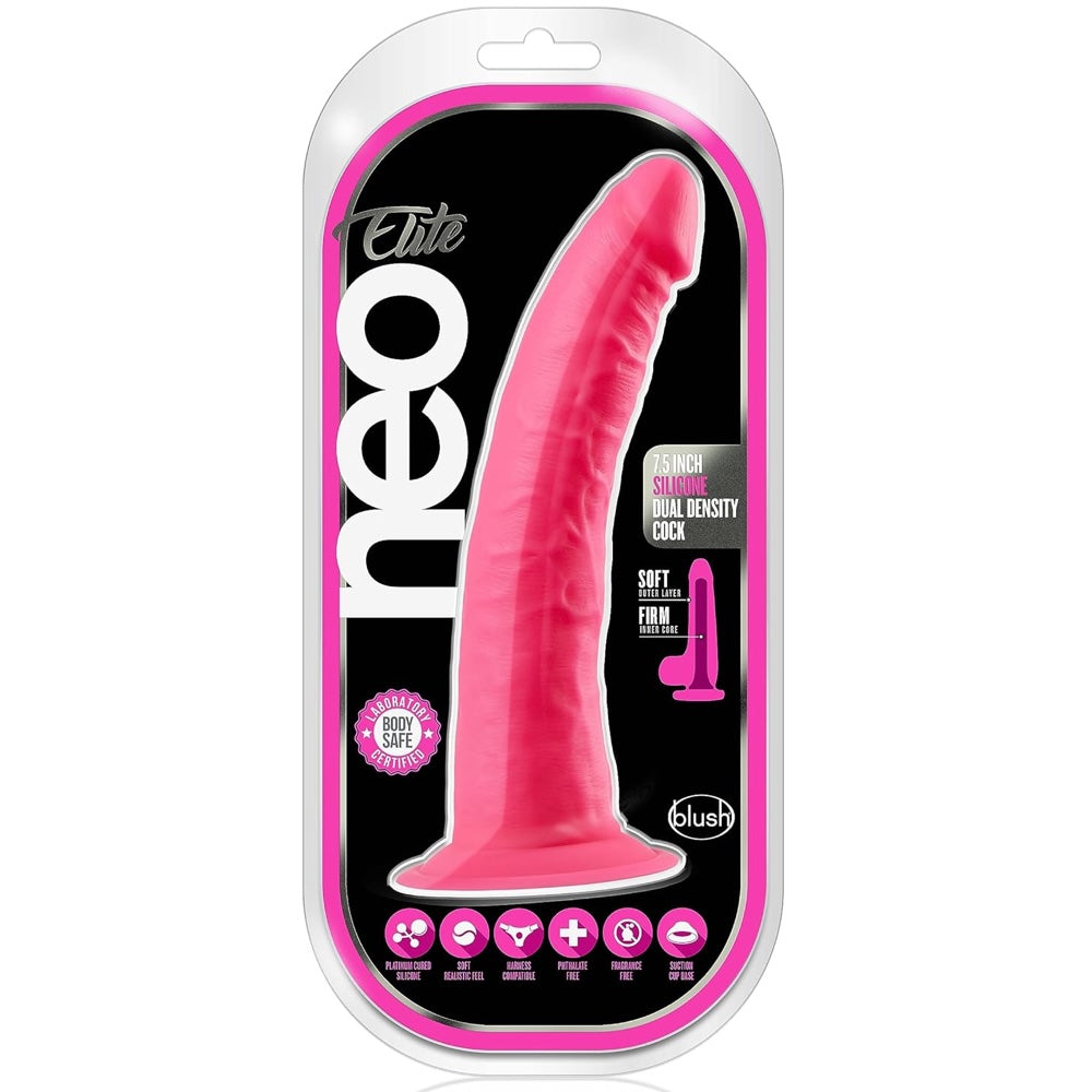 Neo Elite 7.5" Silicone Dual Density Cock - Neon Pink