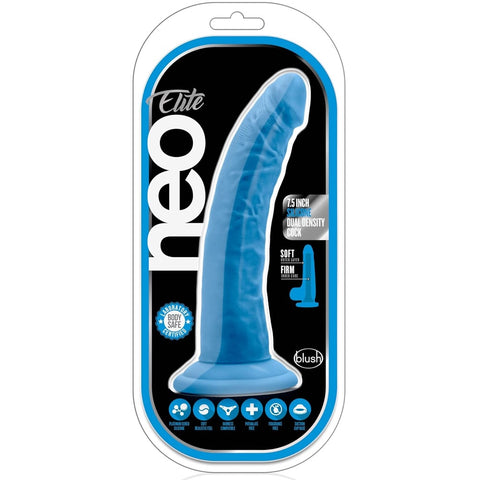 Neo Elite 7.5" Silicone Dual Density Cock - Neon Blue