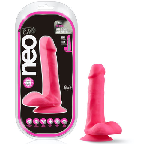 Blush Novelties Neo Elite 6" Silicone Dual Density Cock with Balls - Neon Pink - Extreme Toyz Singapore - https://extremetoyz.com.sg - Sex Toys and Lingerie Online Store - Bondage Gear / Vibrators / Electrosex Toys / Wireless Remote Control Vibes / Sexy Lingerie and Role Play / BDSM / Dungeon Furnitures / Dildos and Strap Ons &nbsp;/ Anal and Prostate Massagers / Anal Douche and Cleaning Aide / Delay Sprays and Gels / Lubricants and more...