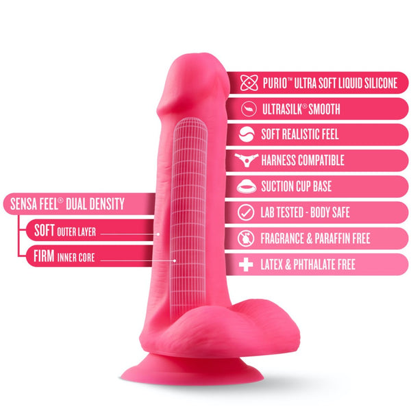 Blush Novelties Neo Elite 6" Silicone Dual Density Cock with Balls - Neon Pink - Extreme Toyz Singapore - https://extremetoyz.com.sg - Sex Toys and Lingerie Online Store - Bondage Gear / Vibrators / Electrosex Toys / Wireless Remote Control Vibes / Sexy Lingerie and Role Play / BDSM / Dungeon Furnitures / Dildos and Strap Ons &nbsp;/ Anal and Prostate Massagers / Anal Douche and Cleaning Aide / Delay Sprays and Gels / Lubricants and more...