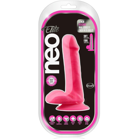 Neo Elite 6" Silicone Dual Density Cock with Balls - Neon Pink