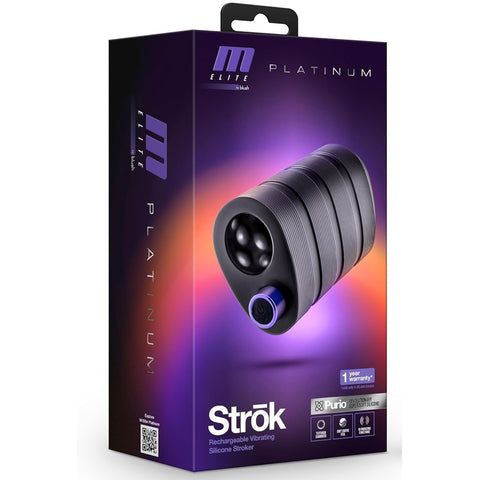 M Elite Platinum Strok Vibrating Purio™ Ultra Soft Liquid Silicone Rechargeable Masturbator