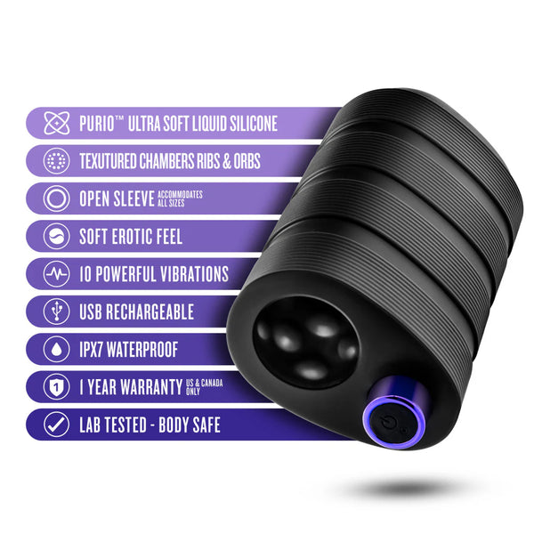 M Elite Platinum Strok Vibrating Purio™ Ultra Soft Liquid Silicone Rechargeable Masturbator