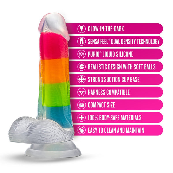 Neo Elite 6.5" Rainbow Rave Glow-in-the-Dark Silicone Dual Density Dildo