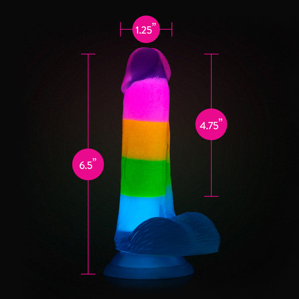 Neo Elite 6.5" Rainbow Rave Glow-in-the-Dark Silicone Dual Density Dildo