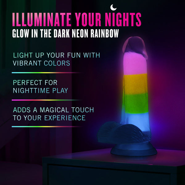 Neo Elite 6.5" Rainbow Rave Glow-in-the-Dark Silicone Dual Density Dildo