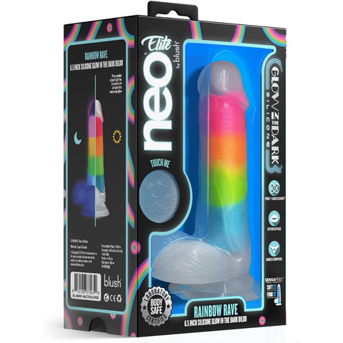 Neo Elite 6.5" Rainbow Rave Glow-in-the-Dark Silicone Dual Density Dildo