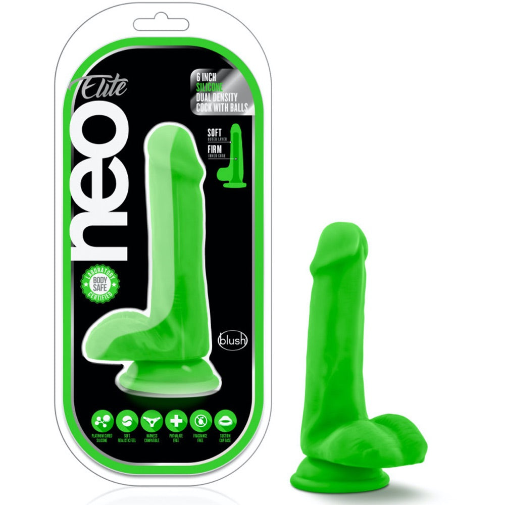 Blush Novelties Neo Elite 6" Silicone Dual Density Cock with Balls - Neon Green - Extreme Toyz Singapore - https://extremetoyz.com.sg - Sex Toys and Lingerie Online Store - Bondage Gear / Vibrators / Electrosex Toys / Wireless Remote Control Vibes / Sexy Lingerie and Role Play / BDSM / Dungeon Furnitures / Dildos and Strap Ons &nbsp;/ Anal and Prostate Massagers / Anal Douche and Cleaning Aide / Delay Sprays and Gels / Lubricants and more...