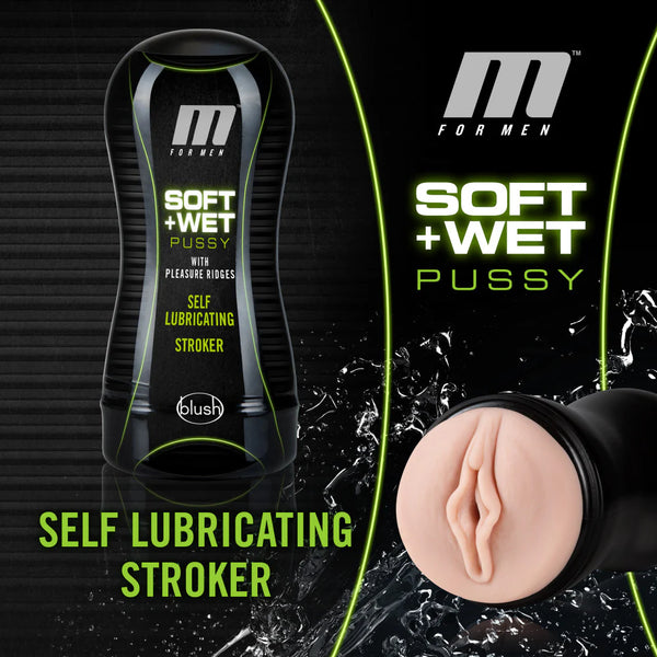 M for Men Soft & Wet Self-Lubricating Pussy with Pleasure Ridges Stroker