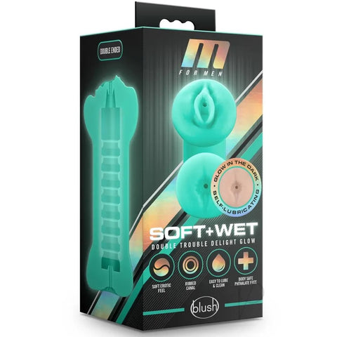 M for Men Soft & Wet Double Trouble Glow in the Dark 2 Way Anal & Vagina Stroker