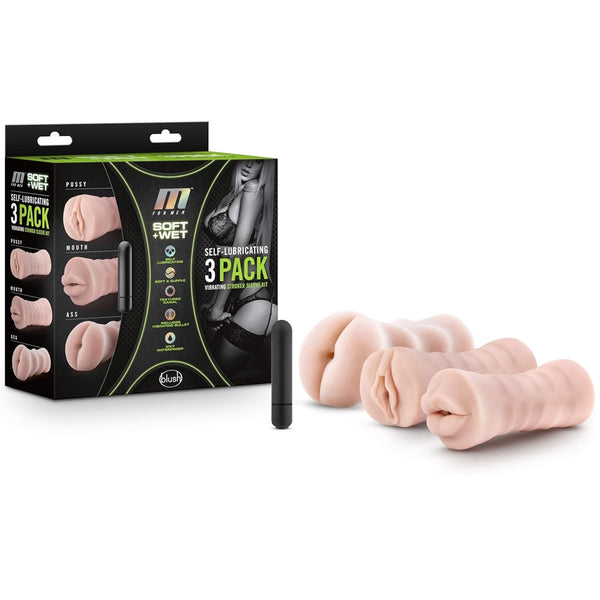 M for Men 3-Pack Self-Lubricating Vibrating Masturbator