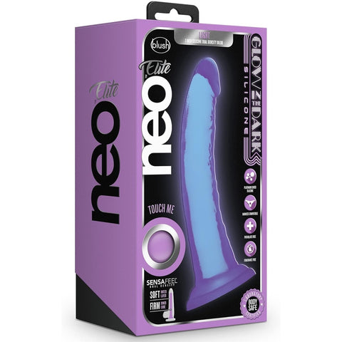 Neo Elite 7" Glow in the Dark Light Silicone Dual Density Dildo - Neon Purple