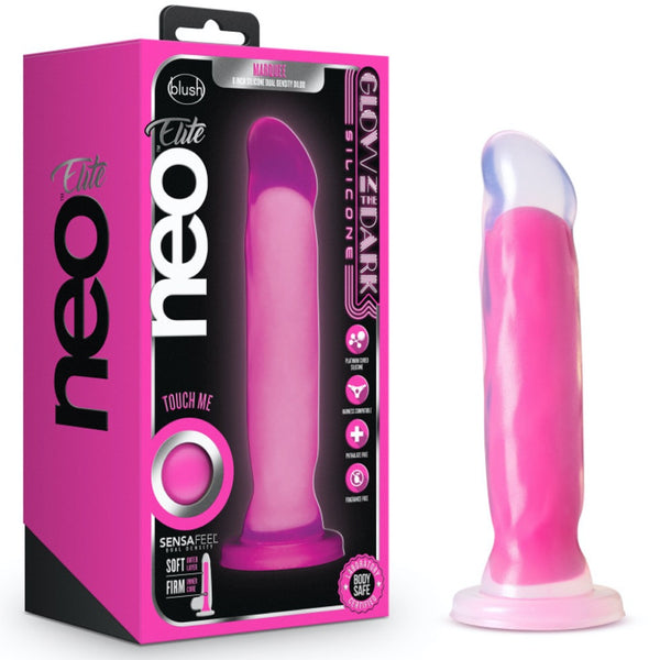 Blush Novelties Neo Elite 8" Glow in the Dark Marquee Silicone Dual Density Dildo - Neon Pink - Extreme Toyz Singapore - https://extremetoyz.com.sg - Sex Toys and Lingerie Online Store - Bondage Gear / Vibrators / Electrosex Toys / Wireless Remote Control Vibes / Sexy Lingerie and Role Play / BDSM / Dungeon Furnitures / Dildos and Strap Ons &nbsp;/ Anal and Prostate Massagers / Anal Douche and Cleaning Aide / Delay Sprays and Gels / Lubricants and more...