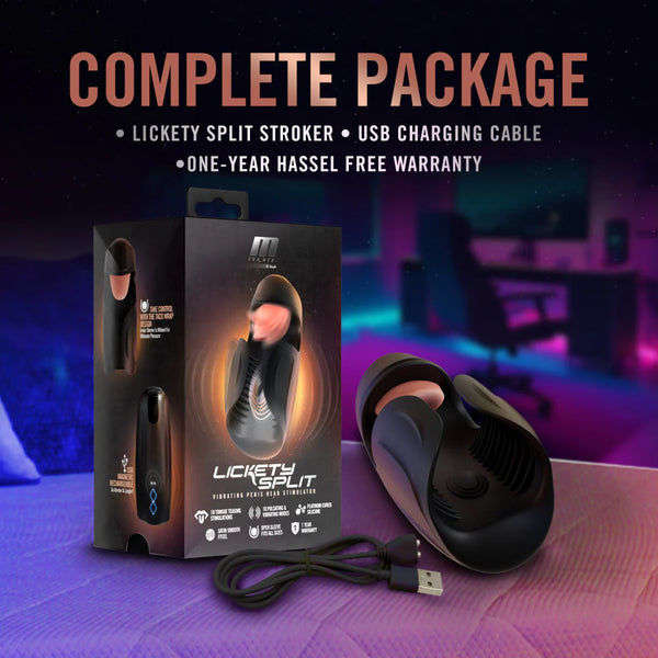 M For Men Lickety Split Vibrating Automatic Male Masturbator with Tongue Licking Oral Stimulator