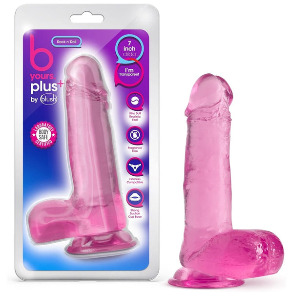 B Yours Plus 7" Rock N' Roll  Dildo with Balls - Pink