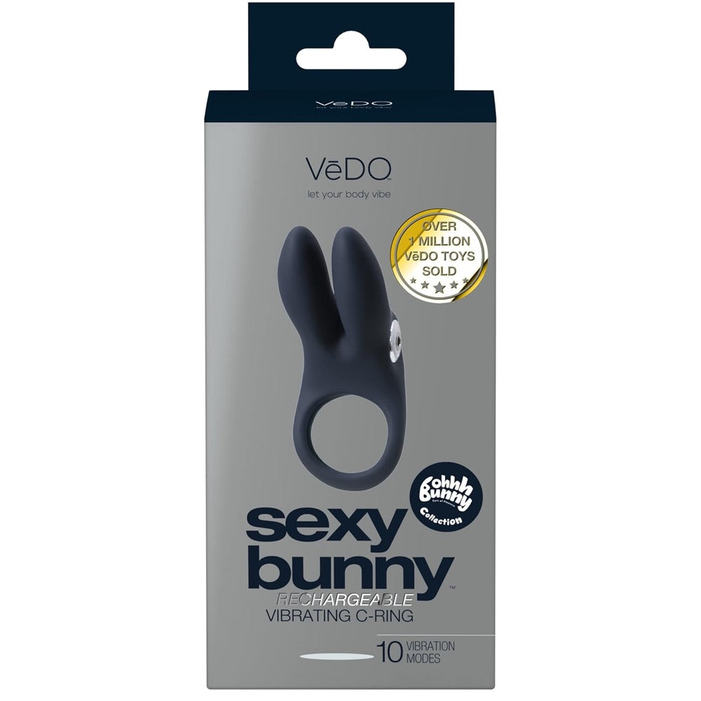 Sexy Bunny Rechargeable Vibrating C-Ring - Black