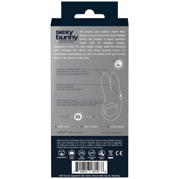 Sexy Bunny Rechargeable Vibrating C-Ring - Black