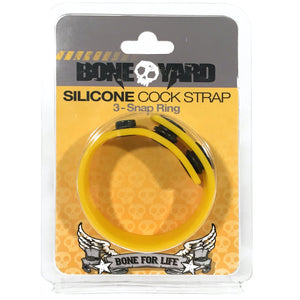 Boneyard 3-Snap Ring Silicone Cock Strap - Yellow - Extreme Toyz Singapore - https://extremetoyz.com.sg - Sex Toys and Lingerie Online Store - Bondage Gear / Vibrators / Electrosex Toys / Wireless Remote Control Vibes / Sexy Lingerie and Role Play / BDSM / Dungeon Furnitures / Dildos and Strap Ons &nbsp;/ Anal and Prostate Massagers / Anal Douche and Cleaning Aide / Delay Sprays and Gels / Lubricants and more...