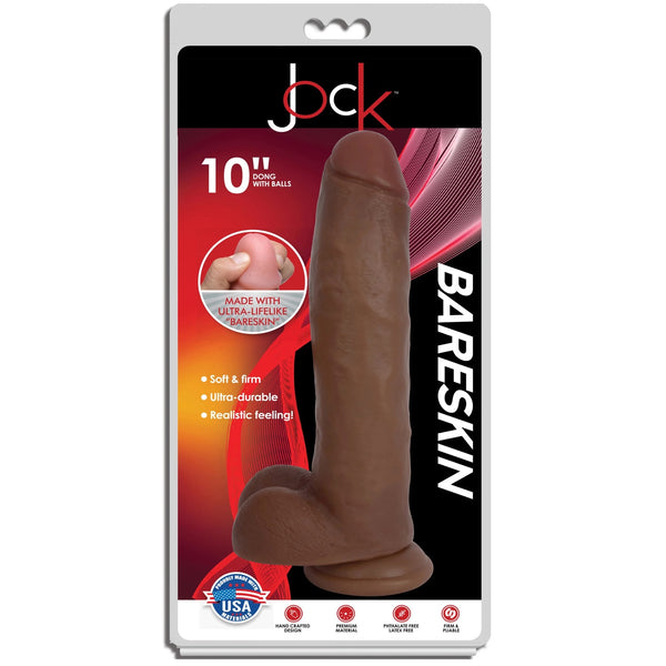 Jock 10" Bareskin Dildo with Balls - Dark