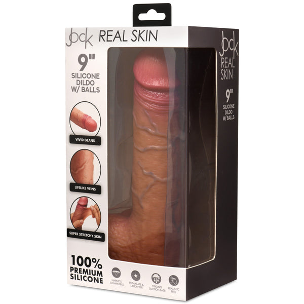 Jock Real Skin Medium Silicone Dildo with Balls - 9"