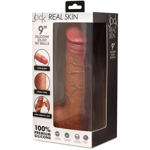 Jock Real Skin Medium Silicone Dildo with Balls - 9"