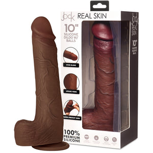 Jock Real Skin Dark Silicone Dildo with Balls - 10"