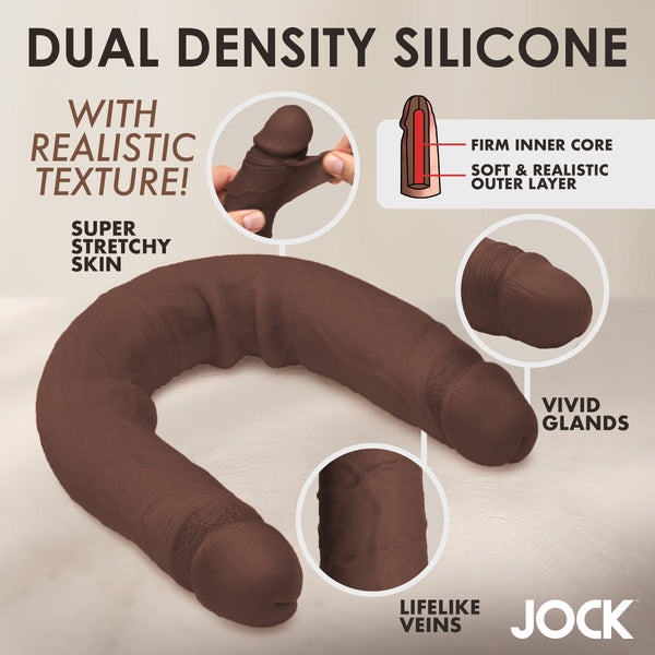 Jock Real Skin Dark Silicone Double Dildo - 17.75"