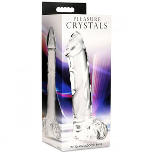 Pleasure Crystals Glass 7.1" Dildo with Balls