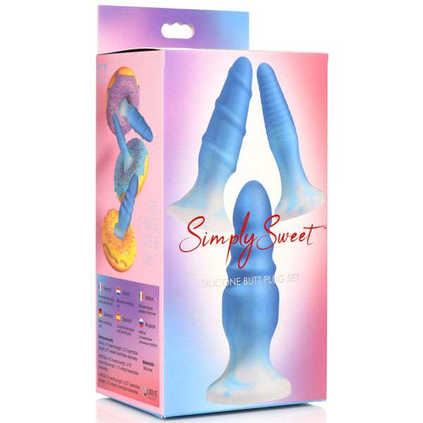 Simply Sweet 3 Piece Silicone Butt Plug Set - Blue