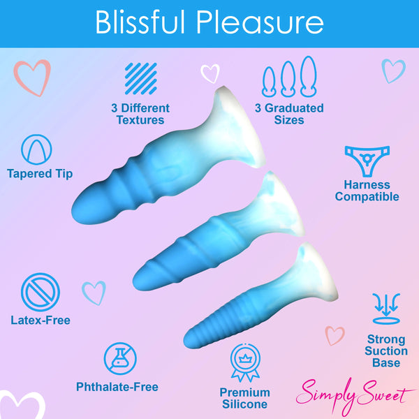 Simply Sweet 3 Piece Silicone Butt Plug Set - Blue