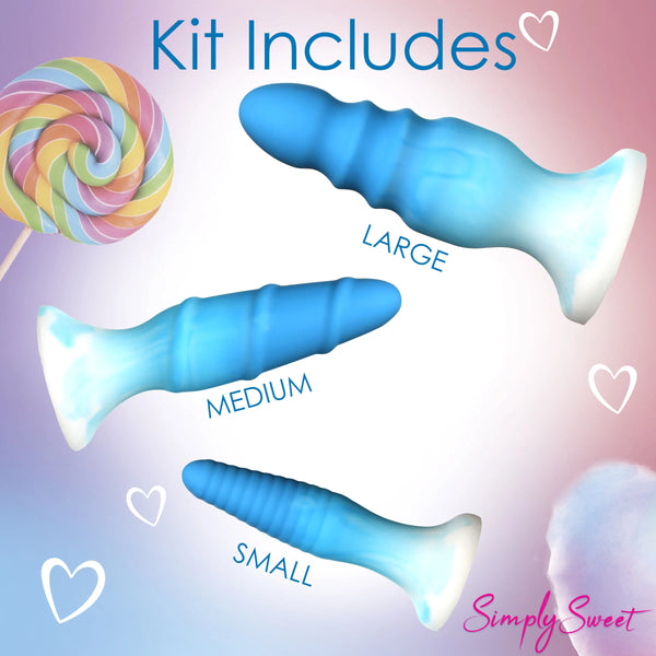 Simply Sweet 3 Piece Silicone Butt Plug Set - Blue