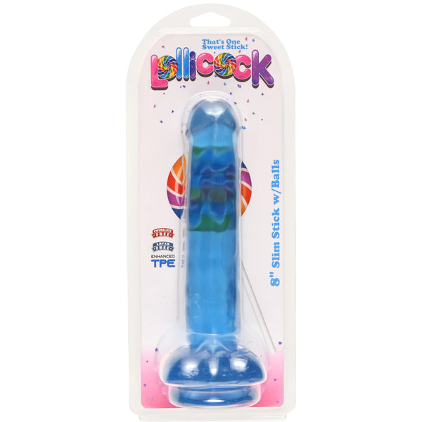 Lollicock 8" Slim Stick with Balls - Blue