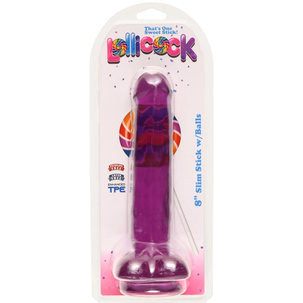 Lollicock 8" Slim Stick with Balls - Purple