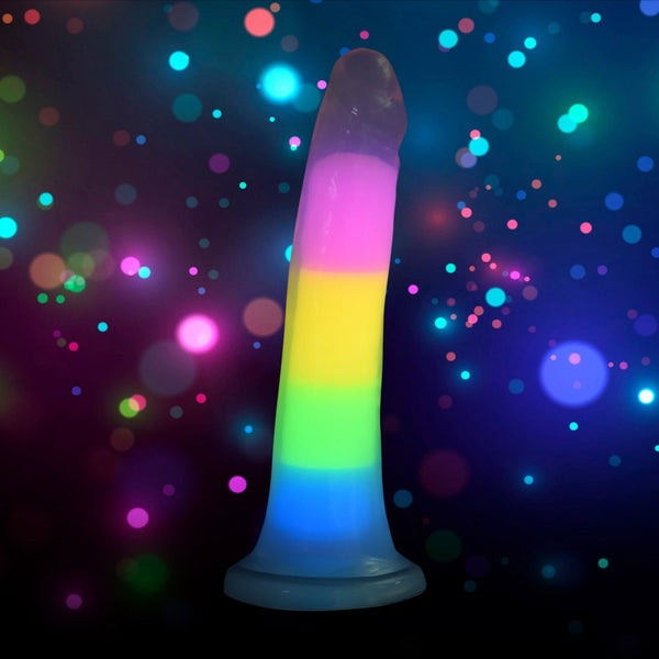 Curve Novelties Lollicock 7" Glow-in-the-Dark Rainbow Silicone Dildo - Extreme Toyz Singapore - https://extremetoyz.com.sg - Sex Toys and Lingerie Online Store - Bondage Gear / Vibrators / Electrosex Toys / Wireless Remote Control Vibes / Sexy Lingerie and Role Play / BDSM / Dungeon Furnitures / Dildos and Strap Ons  / Anal and Prostate Massagers / Anal Douche and Cleaning Aide / Delay Sprays and Gels / Lubricants and more...