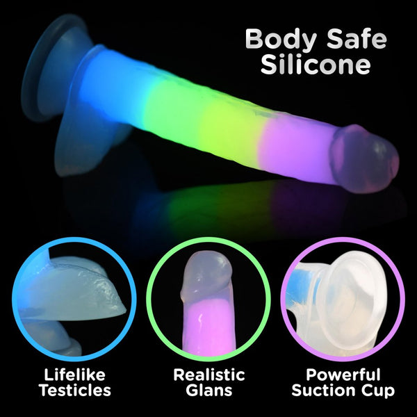 Curve Novelties Lollicock 7" Glow-in-the-Dark Rainbow Silicone Dildo with Balls - Extreme Toyz Singapore - https://extremetoyz.com.sg - Sex Toys and Lingerie Online Store - Bondage Gear / Vibrators / Electrosex Toys / Wireless Remote Control Vibes / Sexy Lingerie and Role Play / BDSM / Dungeon Furnitures / Dildos and Strap Ons  / Anal and Prostate Massagers / Anal Douche and Cleaning Aide / Delay Sprays and Gels / Lubricants and more...