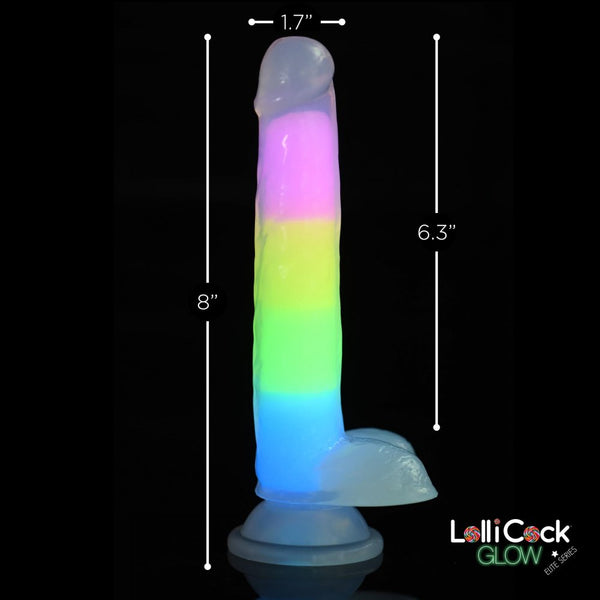 Curve Novelties Lollicock 7" Glow-in-the-Dark Rainbow Silicone Dildo with Balls - Extreme Toyz Singapore - https://extremetoyz.com.sg - Sex Toys and Lingerie Online Store - Bondage Gear / Vibrators / Electrosex Toys / Wireless Remote Control Vibes / Sexy Lingerie and Role Play / BDSM / Dungeon Furnitures / Dildos and Strap Ons  / Anal and Prostate Massagers / Anal Douche and Cleaning Aide / Delay Sprays and Gels / Lubricants and more...
