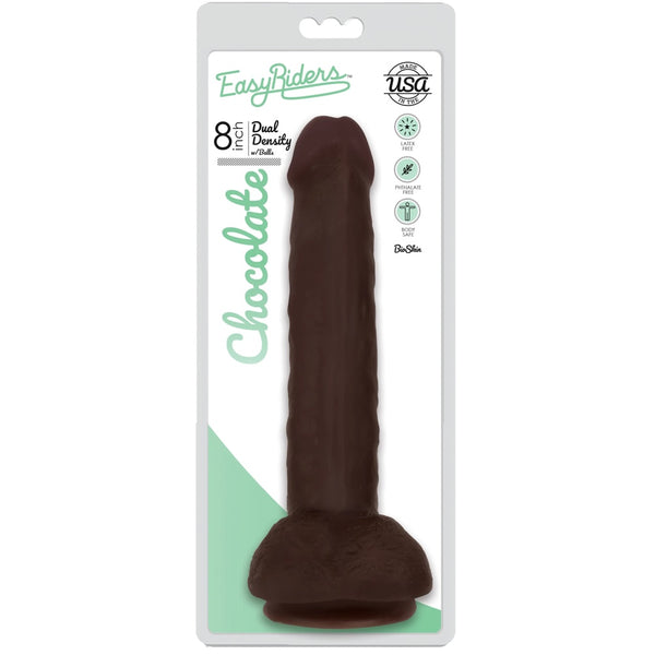 Easy Riders 8" Dual Density Bioskin Dildo with Balls - Brown